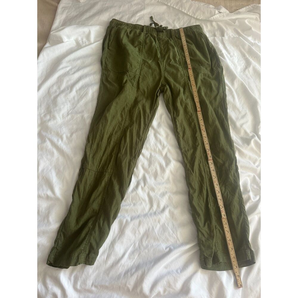 Time and Tru Linen Blend Pants Women M Olive Green Pull On Wide Leg Casual Boho - Picture 7 of 9